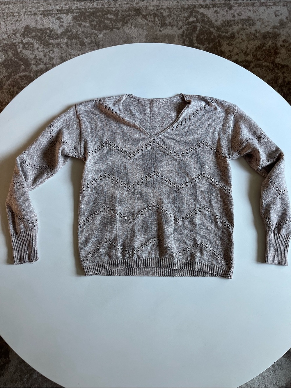 Women’s V-Neck Eyelet Knit Sweater, Size Small